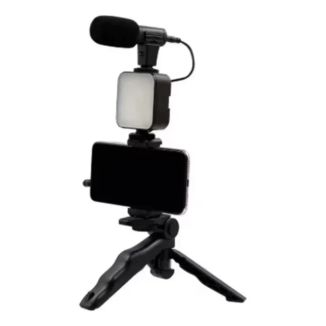 Kit Streaming Micrófono Soporte Celular Luz Led Vivos Kd-49