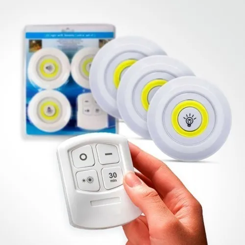 Kit De 3 Lámparas, Foco Led, Inalámbrico, Mando A Distancia, Color Blanco