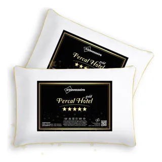 2 Travesseiro Percal Hotel Gold Casal 50x70 Hipoalergênico Macio Lavável Cor Branco 100% Poliéster