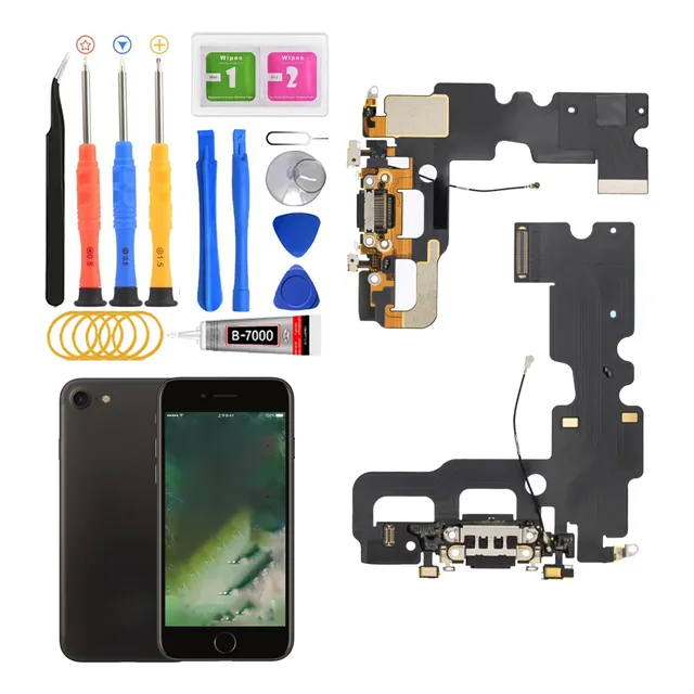 Flex Centro De Carga Para iPhone 7 Negro Micrófono Antena