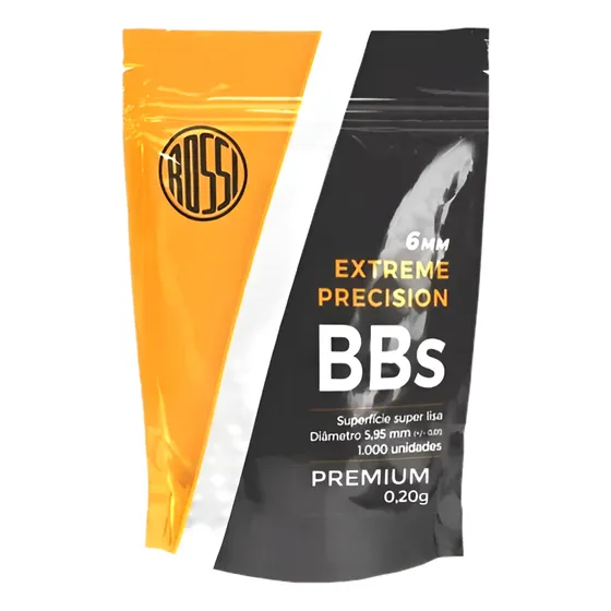 Bbs Rossi Munição Premium Airsoft 1000un 0.20g Esfera 6mm
