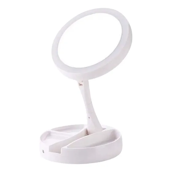 Espelho De Luz Led Dobravel Aumenta 10x Maquiagem Portátil
