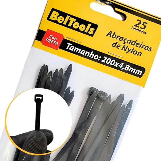 Combo 25 Abraçadeira Nylon 200x4,8mm Preta Beltools