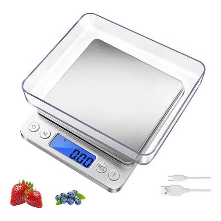 Balança De Cozinha Digital Aço Inox 3 kg Alta Precisão 0,1g, Sem Fio Portátil Com Bateria Interna Recarregável Via Usb Visor Lcd