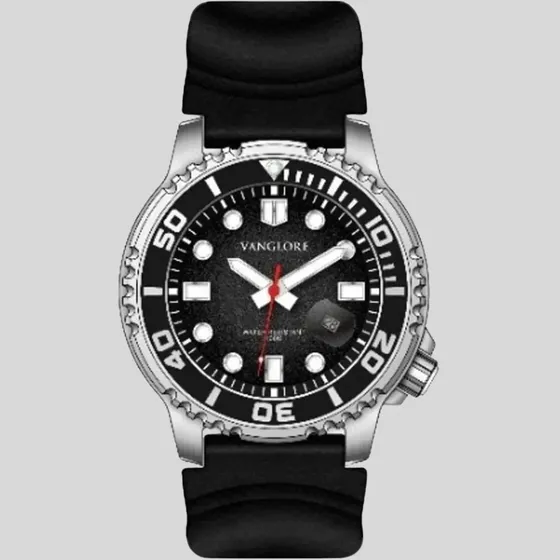 Relógio Masculino Vanglore Pro Diver À Prova D'água Prateado Visor Preto Pulseira Silicone Preta