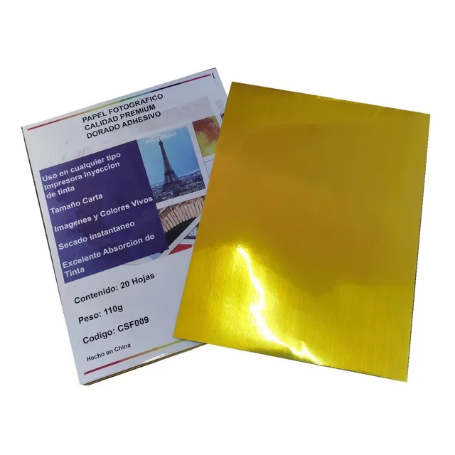 Papel Foto Dorado Fotográfico Adhesivo C/ Agua Carta