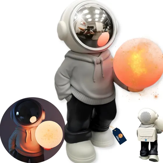 Caixinha Bluetooth Led Astronauta Cartão Usb Pendrive 