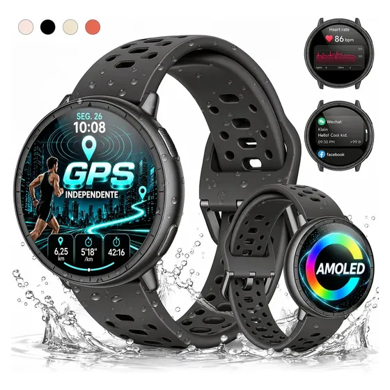 Smartwatch GPS Relógio Inteligente AMOLED NOVANTE Digital IP68 5ATM Impermeável Masculino Feminino Com Chamadas Bluetooth Notificações Instantâneas Monitoramento Saúde Pulseira Para Smartband Preto