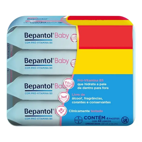 Kit 4 pacotes de lenços umedecidos Bepantol Baby