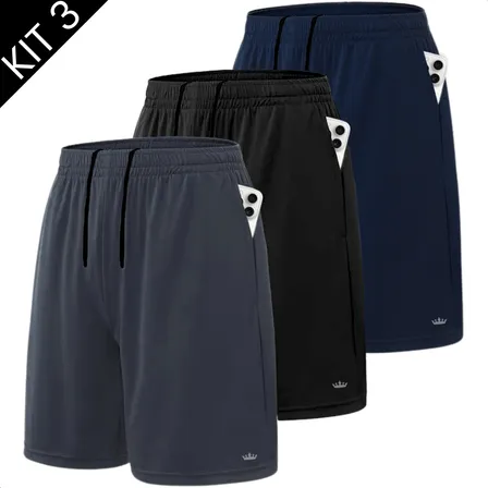 Short Bermuda Kit 3 Fitness Academia Praia Bolso Premium