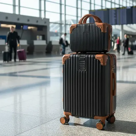 Mala De Viagem 10kg Promoção Rodas 360° Miami Com Frasqueira Preto Com Bege Listras
