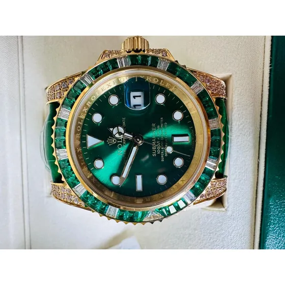 Reloj Pulsera Rolex Submariner Extensible Piel Verde/dorado 