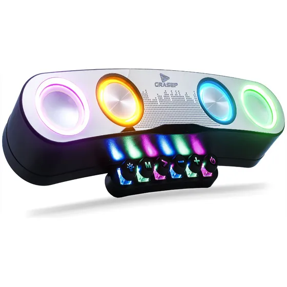 Caixa Som Bluetooth Gamer Pc Rgb Microfone Potente 30w Alto Cor Prateado Bivolt