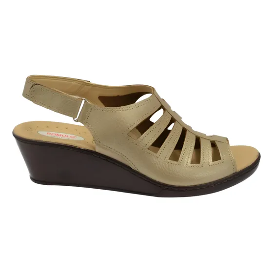 Sandalia Romulo 5032 Dorado Metal En Cuero.
