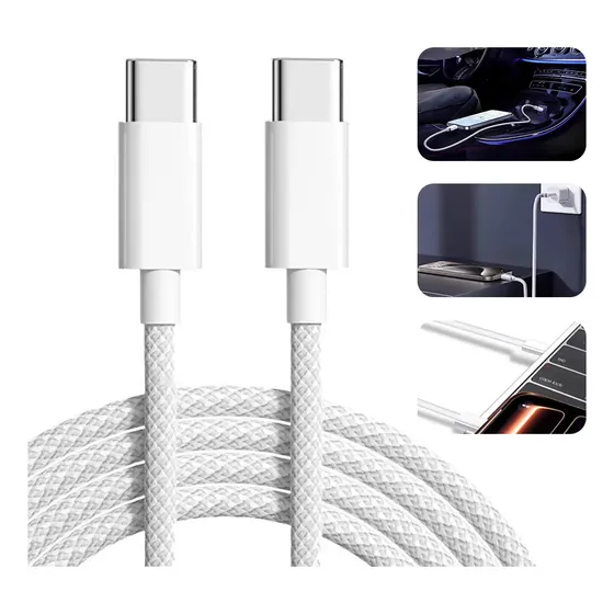 Cabo Usb C Trançado Para Iphone 15-17 Pro/max - Carga Rápida
