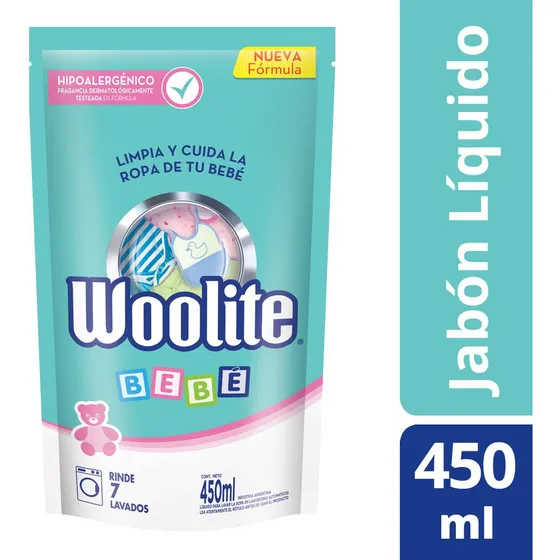 Woolite Jabon Liquido Detergente Para Ropa Doypack 450ml Formula Ropa De Bebe
