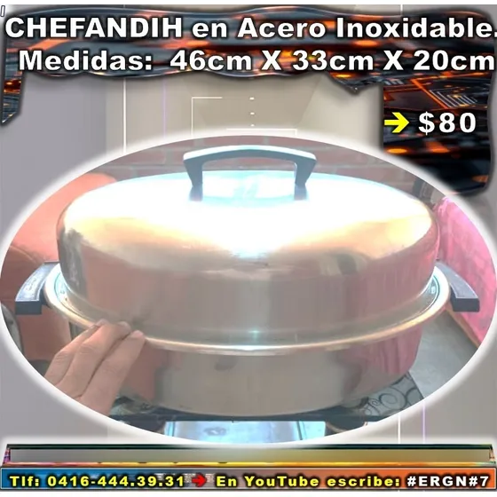 Chefandih En Acero Inoxidable. Medidas:  46cm X 33cm X 20cm