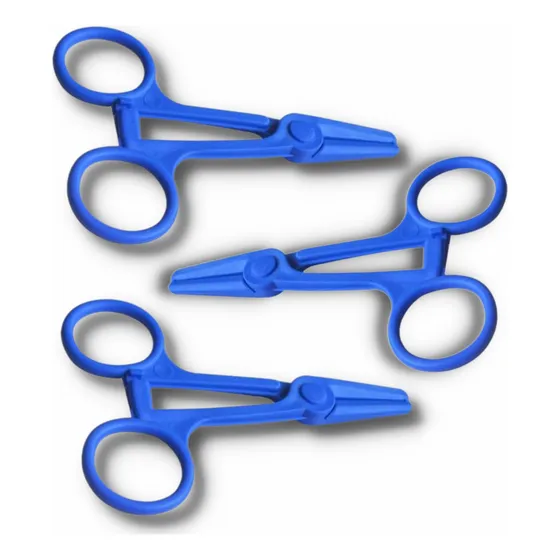 Pinzas Para Cateter De Dialisis 3 Piezas Tipo Tijera Azul
