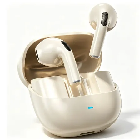 Fone de Ouvido In-Ear JSKJ TWS Bluetooth 5.4 com Cancelamento de Ruído, Som Estéreo e IPX5 na Cor Amarelo Pastel