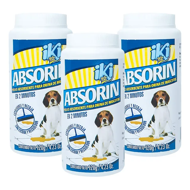 Polvo Orina De Mascotas Eliminador Olores Absorin X 3 Und