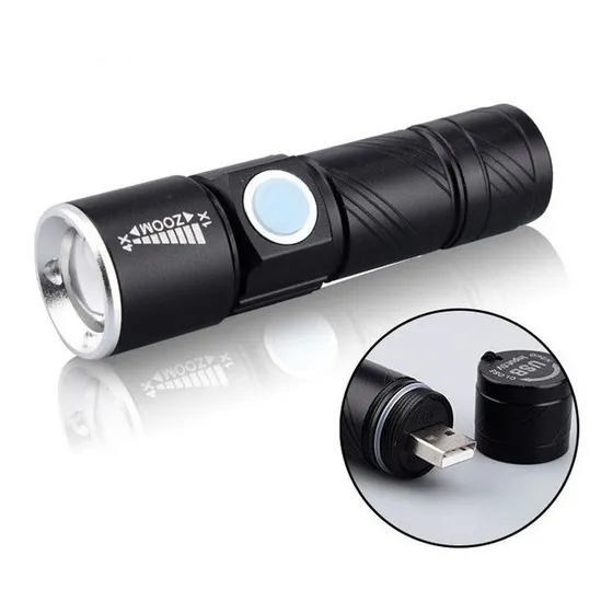 Mini linterna táctica potente y recargable profesional, linterna LED, color negro, luz blanca