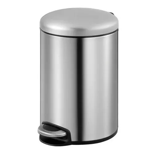 Papelera Cilindrica De 12l En Acero Inoxidable Mate Con Tapa