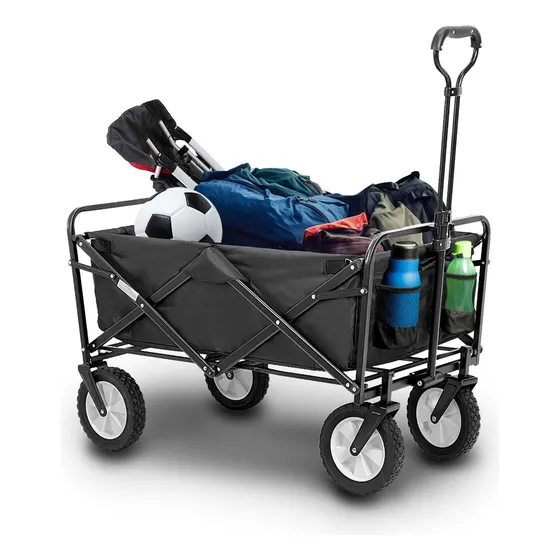 Carrito Plegable para Exteriores Portátil para Transportar hasta 70 Kg, Ruedas Giratorias 360°, para Niños y Mascotas, Carretilla de Carga Tipo Wagon Vagón con Bolsas y Estructura Metálica