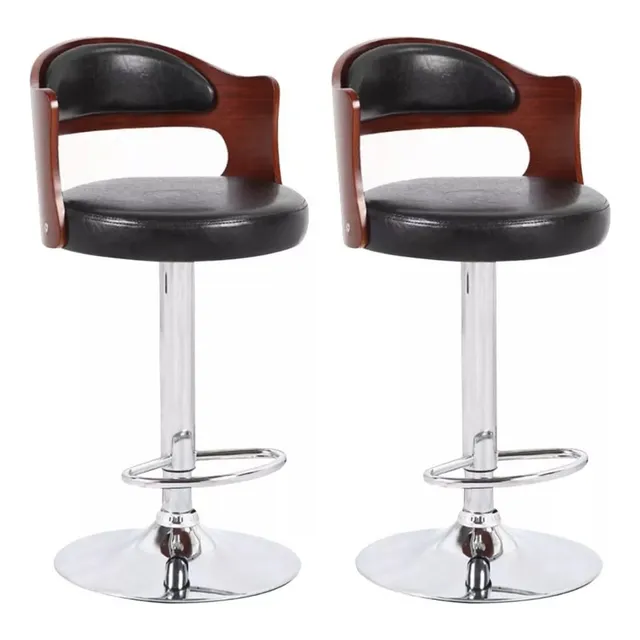 Pack 2 Sillas Piso Bar Taburete Regulable Madera/ecocuero