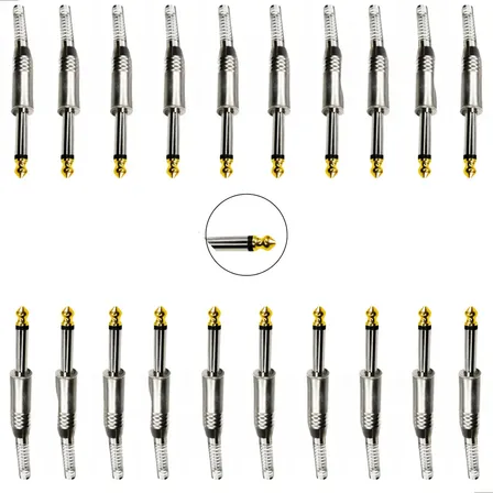 20 Conectores P10 Mola Mono Plug Macho Metal Ponta Dourada Bertô