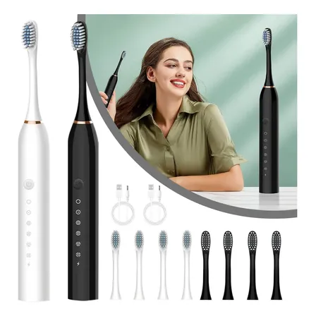 Kit1-2 Escova De Dentes Elétrica-sônica Recarregável 4cabeça Kit2 Branco & Preto