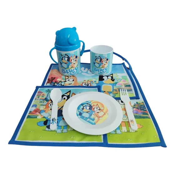 Set De Jardín Infantil Bluey - Vajilla Y Mantel