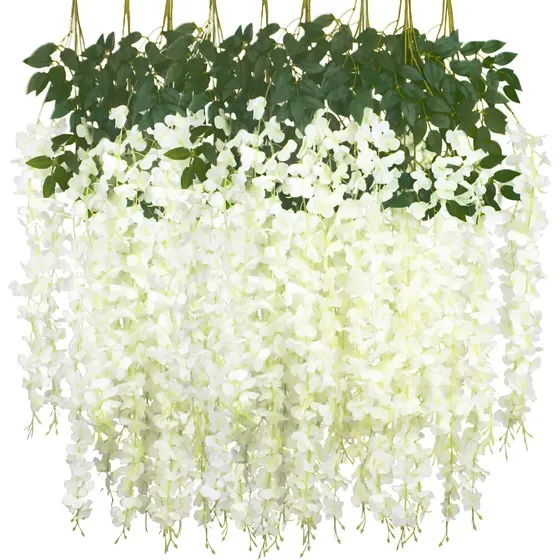Enredadera Flores Glicina Artificial Pack X 12 Unid - Sheshu Color Blanco
