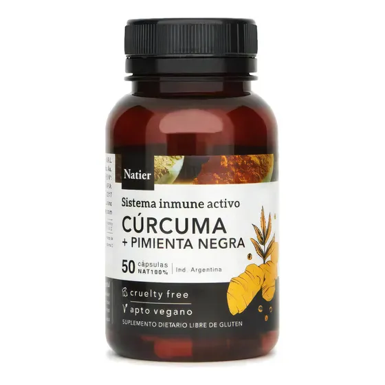 Suplemento En Cápsulas Natier Cúrcuma + Pimienta Negra Antioxidantes En Frasco De 50ml