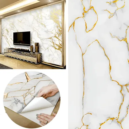 Papel De Parede Mármore Dourado Adesivo Colante 10 Metros Marmore Dourado