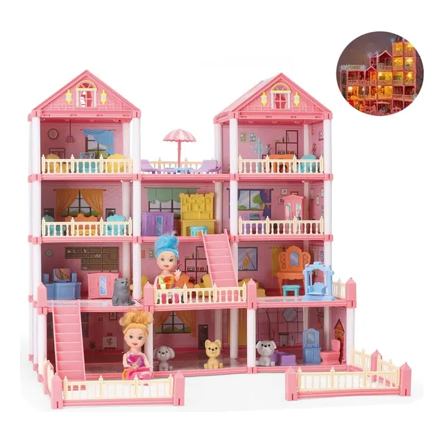 Kit De Casa De Muñecas Princesa Grande De 4 Pisos Para Niñas