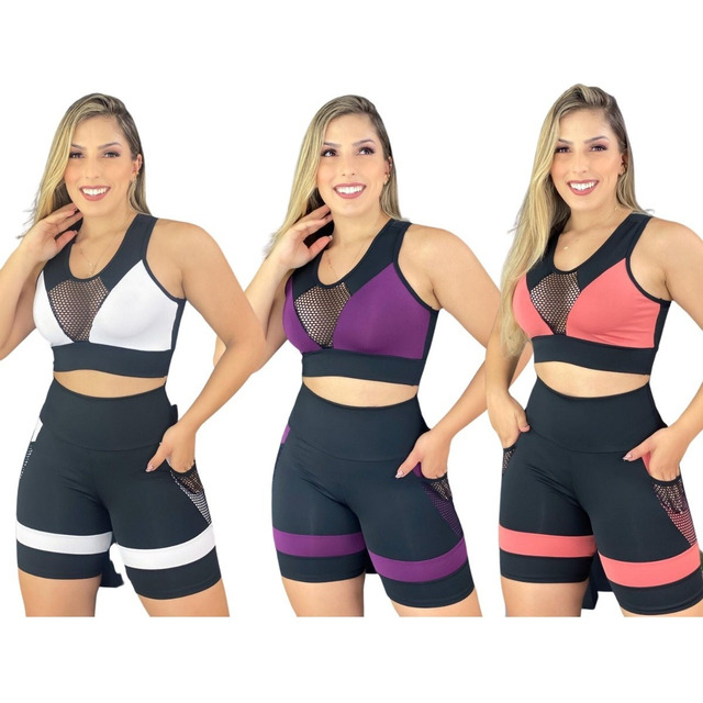 Kit 3 Conjuntos Academia Short E Top Treino Caminhada Fit Kit 3 Conjuntos Academia Short E Top Treino Caminhada Fit