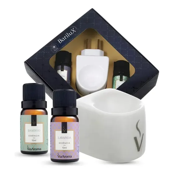 2 Essências Difusor Elétricos Kit Presente Via Aroma Standar Bamboo / Lavanda