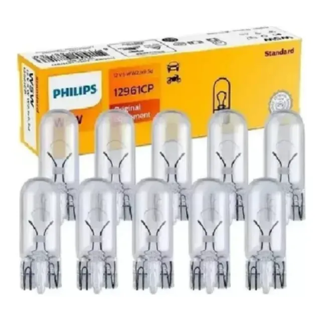 Lampada Comum 12v W5w Philips 12961 Pingo T10 Caixa C/ 10