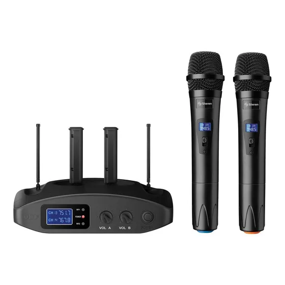 Sistema Profesional De 2 Micrófonos Inalámbricos Steren Wr-810 Negro
