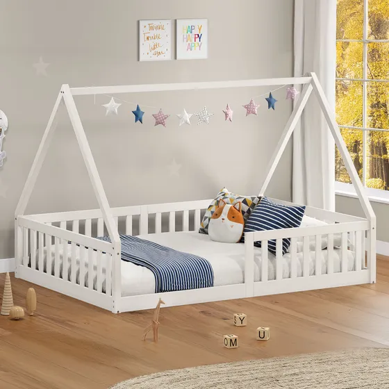 Cama Viúva Infantil Montessori Branco Madeira Estrado Stella