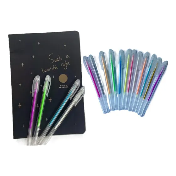 Libreta Hojas Negras + 12 Lápices Neon Fluor Punta Fina