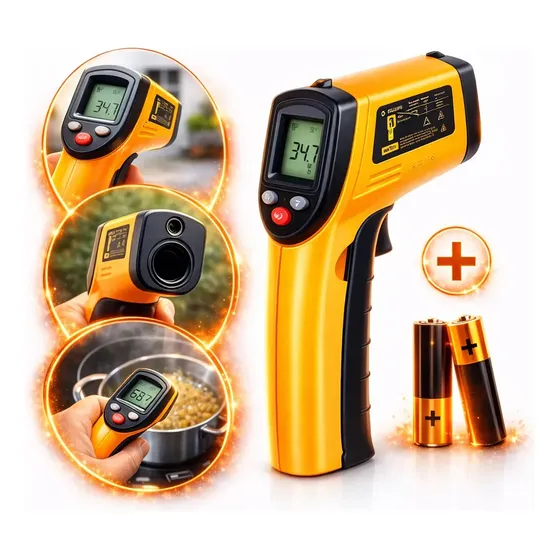 Termômetro Infravermelho Brasiliana Tech Digital Para Culinária E Industrial Até 400°C Laser Cozinha Churrasco Fritura Forno Visor LCD