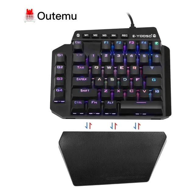 TERPORT T44 Teclado Mecánico de Una Mano 44 Teclas Anti-Ghosting Red Switch Hotswap USB Programable RGB, Reposamuñeca Removible, Una Mano Teclado Gaming RGB Programable Macros DIY