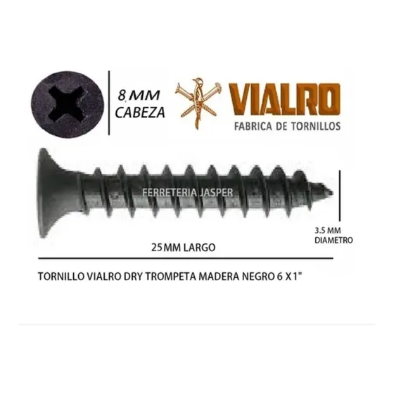 Tornillo Vialro Negro Madera Aguja 6 X 1   