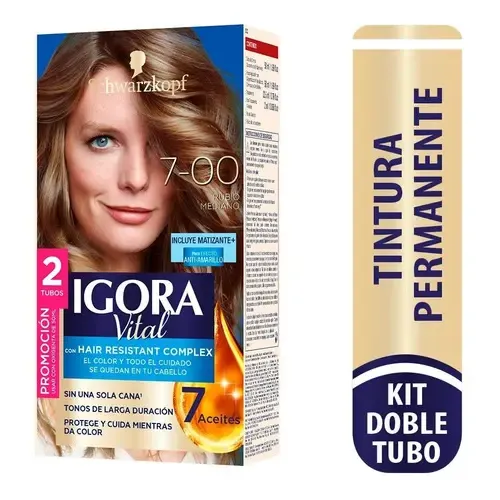 Tinte Cabello Igora Vital Permanente Tono 7-00 Rubio Mediano | Cuotas sin interés