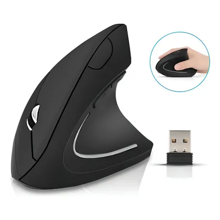 Mouse Vertical Inalámbrico Ergonómico Wotow Bluetooth Negro Óptico