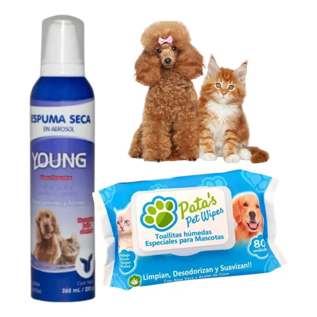 Shampoo Espuma Perros Gato Baño Seco Spray Cepillo Toallitas
