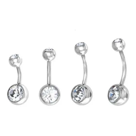 Piercing Umbigo 2 Pedras Aço Cirúrgico Haste De 6 8 10 Mm