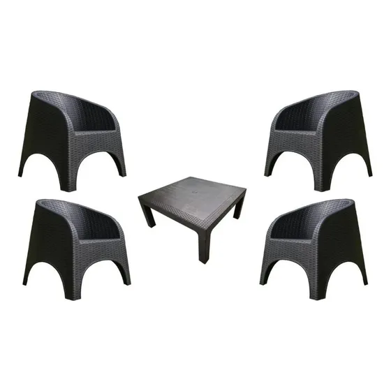 Pack 4 Sillones Jardín Exterior + Mesa Ratona 70x70 Simil Ratan Más Que Sillas Alejo Color Negro
