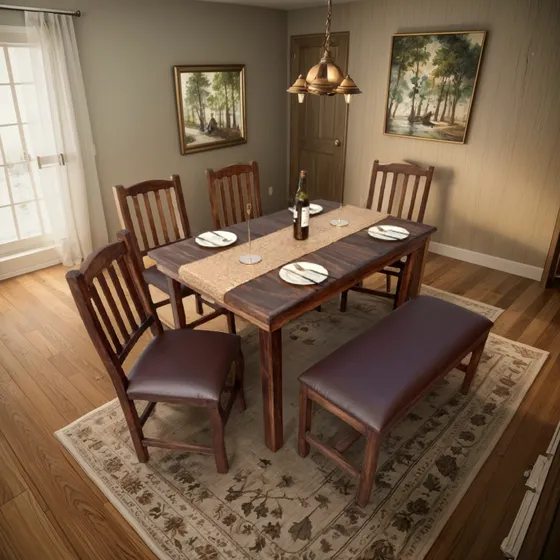 Nuevo Comedor De Madera 6 Personas Elegante  Rustico Nogal